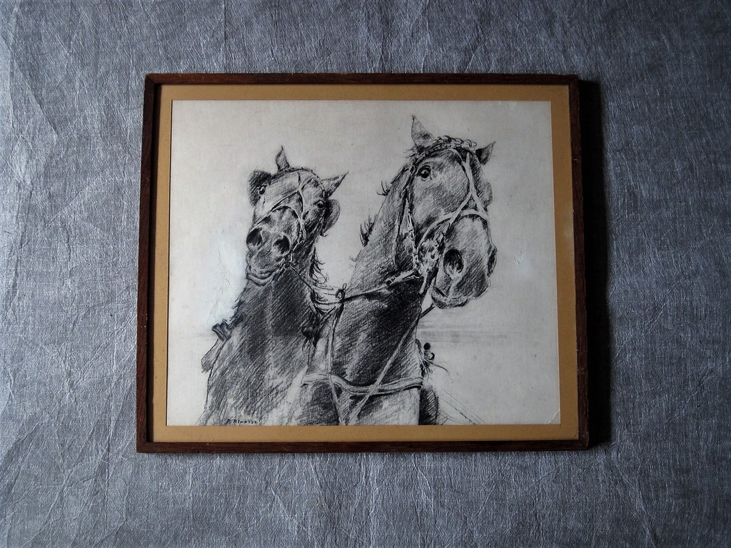 Grote en mooie Piet Klaasse (1918-2001) Houtskooltekening "span Paarden" gesign  kopen? Bied vanaf 1!