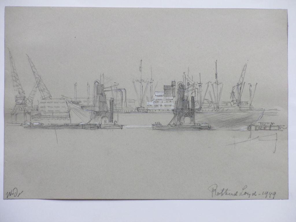 Willem van Dort Jr., Haven Rotterdam-Loyd, Tekening 1949 verkocht voor € 45!