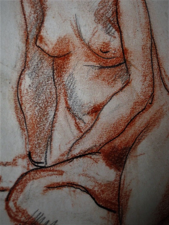 Fraaie roodkrijttekening "naakte vrouw" van schrijver/illustrator jo Fabricius  kopen? Bied vanaf 1!