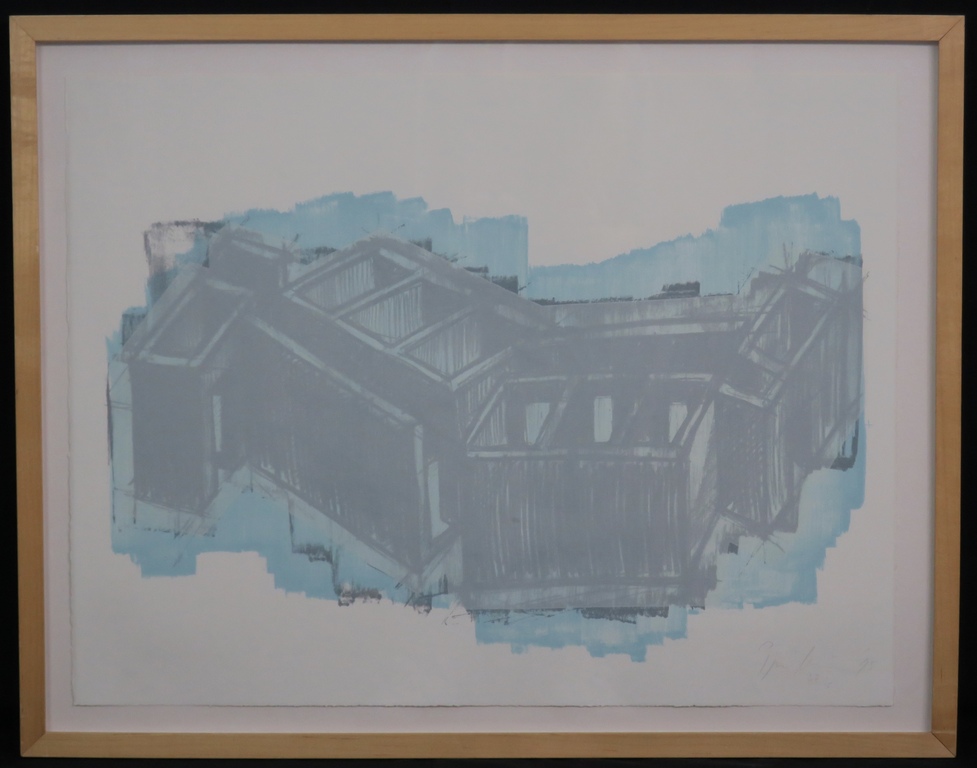 Pjotr Muller: Zeefdruk, Zonder titel (blauw) -Ingelijst kopen? Bied vanaf 20!