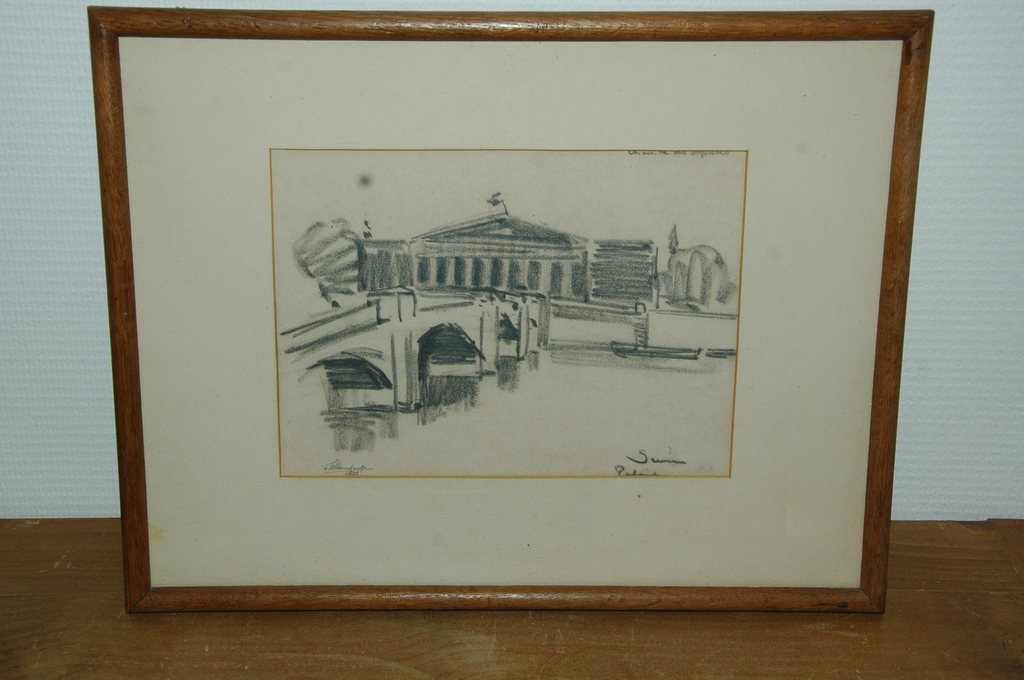 Théodoor Piet Haanebrink, Houtskool tekening, Brug Paleis de Justitie Parijs 1932 kopen? Bied vanaf 45!