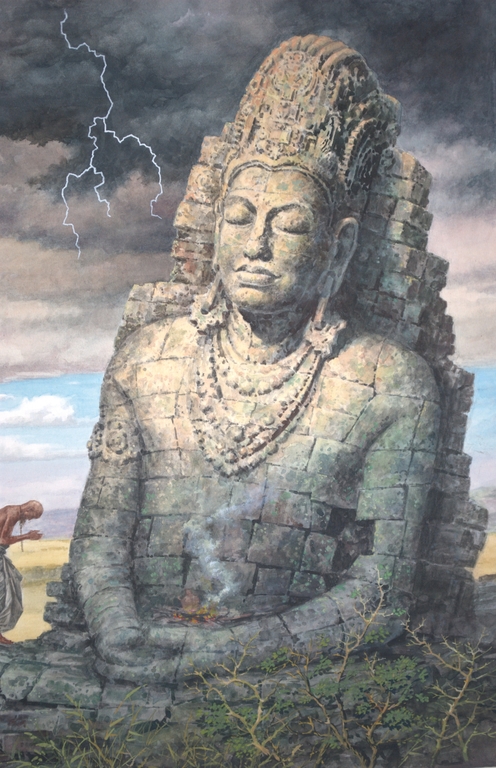 Boeddhabeeld - grote gesigneerde gouache uit 1977  kopen? Bied vanaf 99!