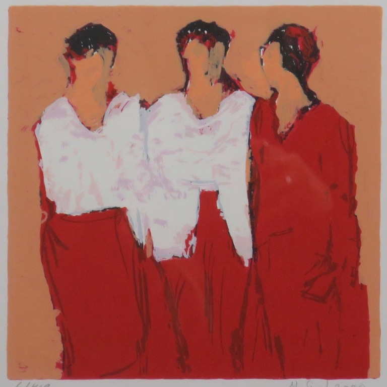 Jose van Gool: Zeefdruk, Drie vrouwen kopen? Bied vanaf 1!