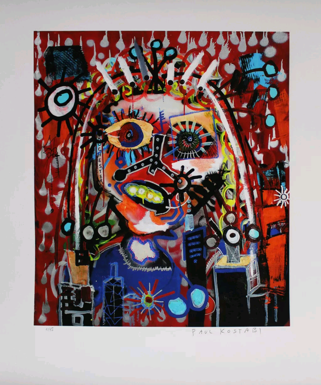 Paul Kostabi-giclee-conditie zeer goed-oplage 75-groot werk VOOR HET NIEUWE JAAR verkocht voor € 41!