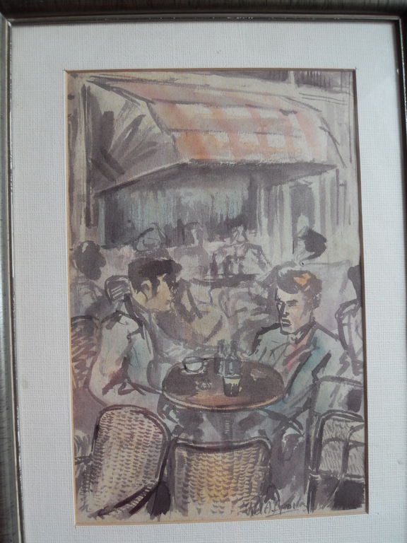 Terrasscene aquarel op papier, 1930 belgische kunstenaar 25 x 38cm achter glas kopen? Bied vanaf 1!