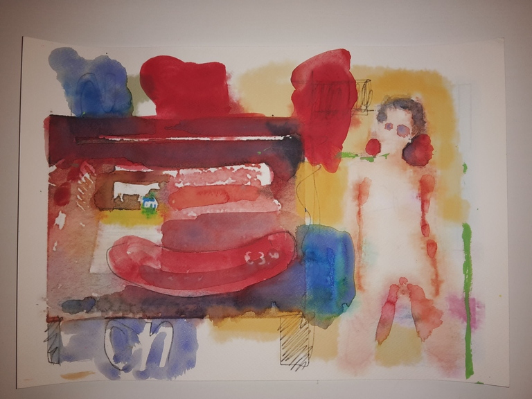 Peter Klashorst - Sausage and nude - gemengde techniek op papier - gesigneerd kopen? Bied vanaf 1!
