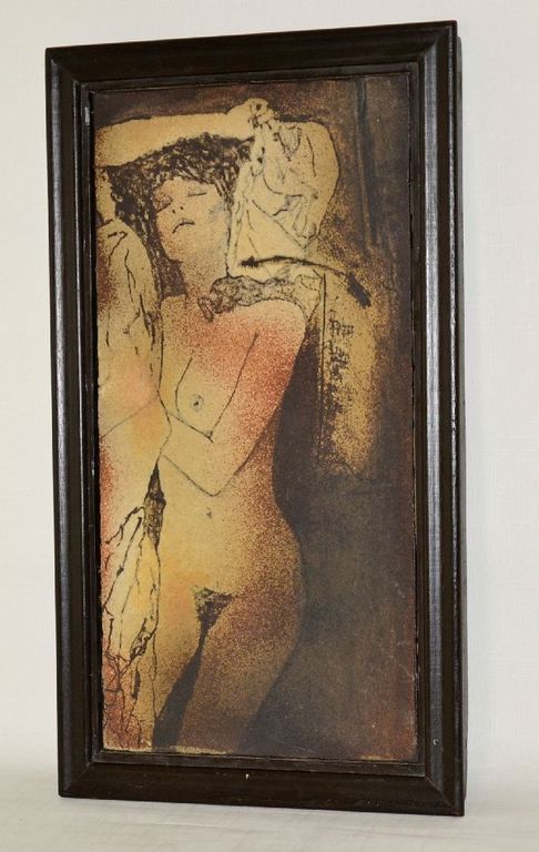 Reinier den Adel: keramisch tableau met liggend naakt kopen? Bied vanaf 80!