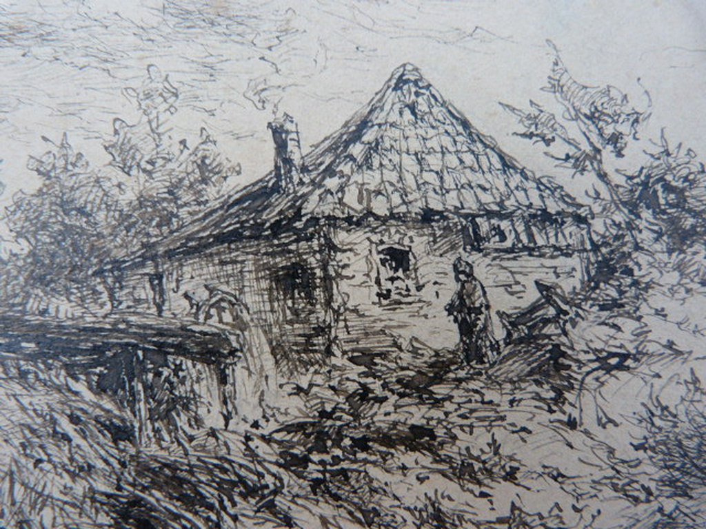 Inkttekening op papier - watermolen. kopen? Bied vanaf 1!
