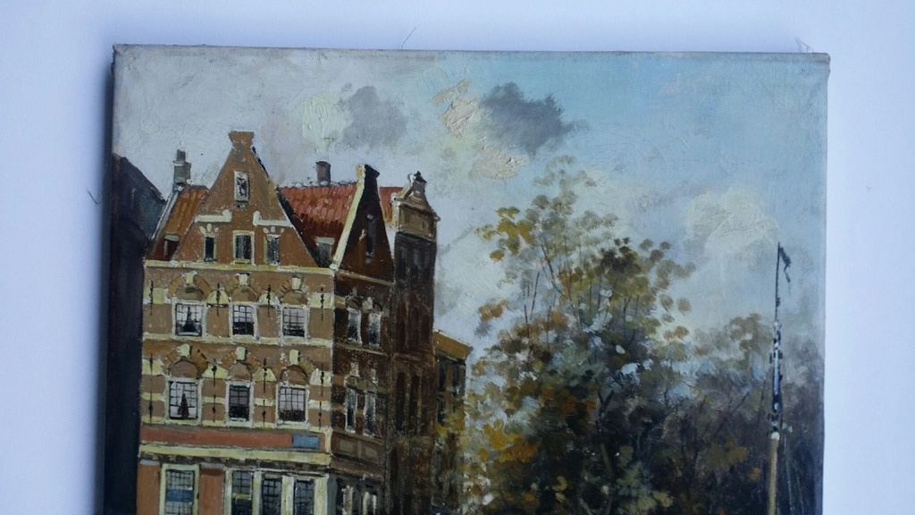 Onbekend, Olieverf op doek, Gracht in Amsterdam. kopen? Bied vanaf 65!