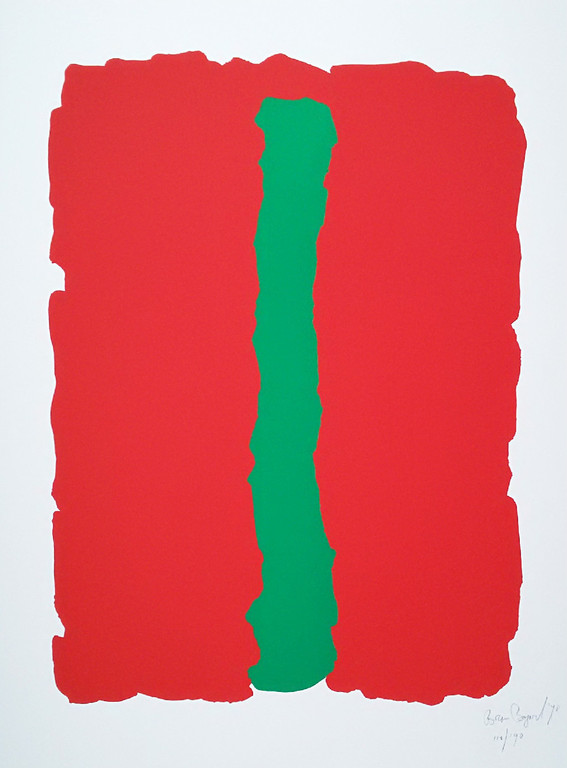 Bram Bogart - Compositie in groen en rood, zeefdruk verkocht voor € 325!