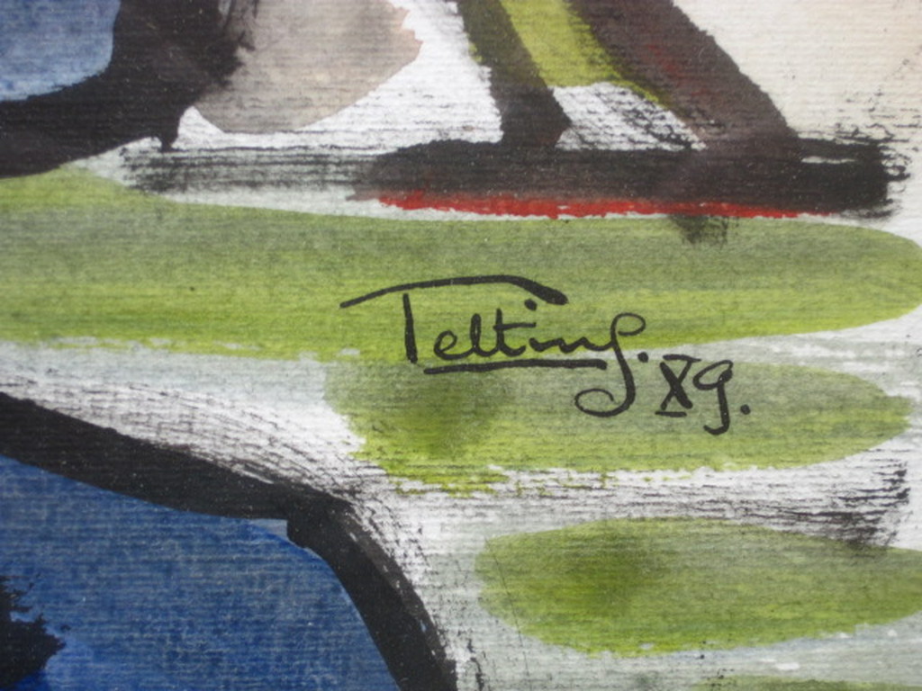 karakteristiek Quintus Jan Telting aquarel "Knipoog" 1989 Suriname gesigneerd kopen? Bied vanaf 1!