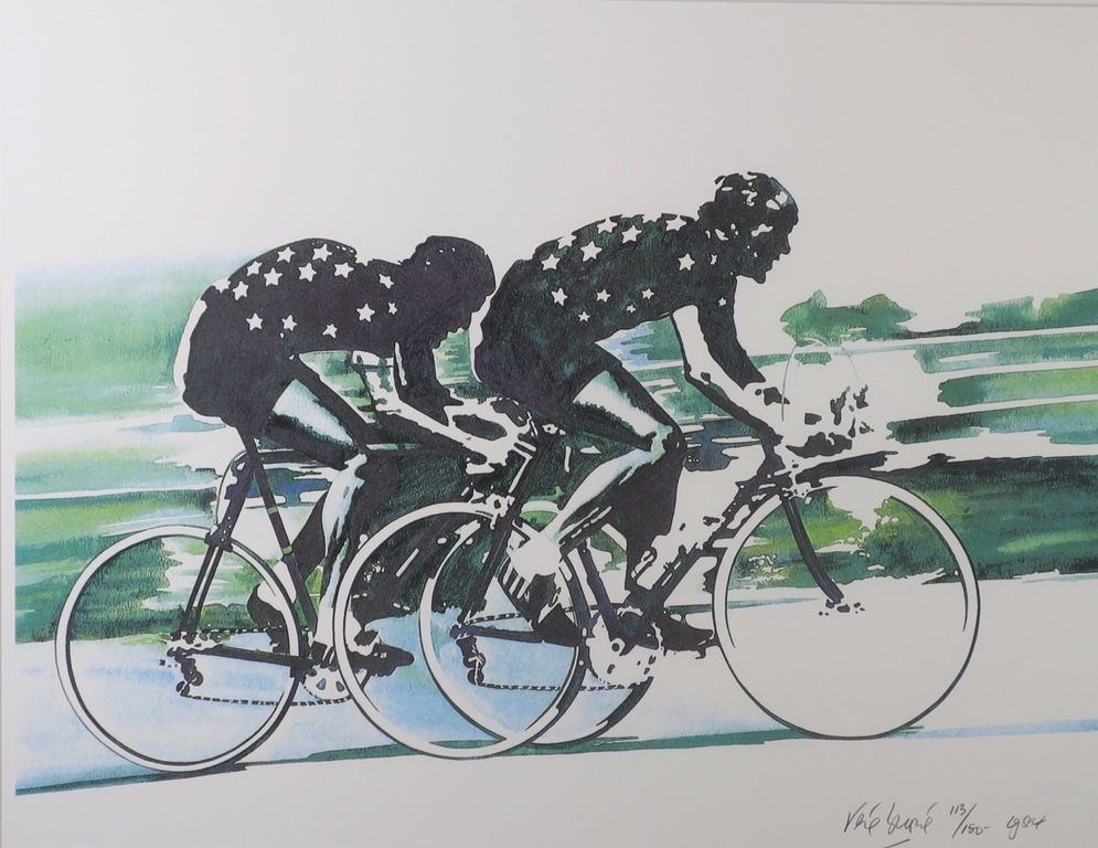 Rene Brone: Litho, Wielrenners - Ingelijst kopen? Bied vanaf 1!