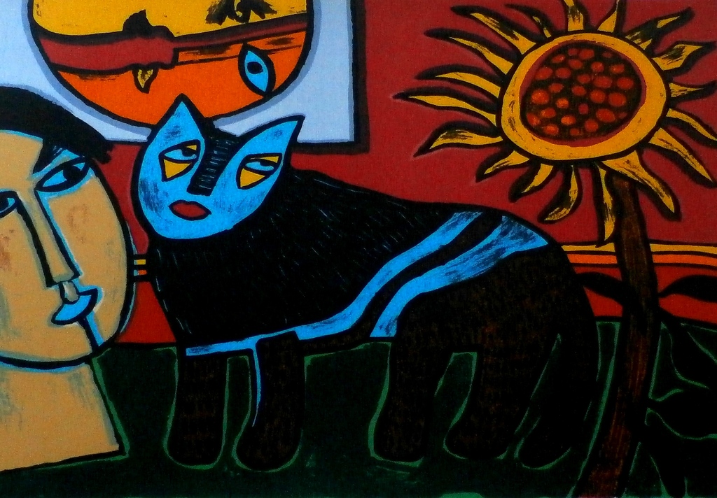 Corneille - zeer grote ingelijste zeefdruk op linnen - 1998 - gratis bezorging* kopen? Bied vanaf 950!