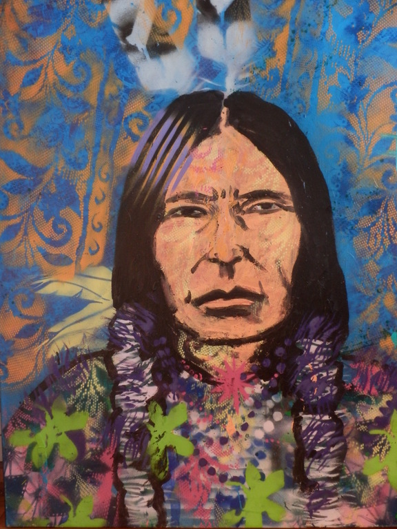 ESPEN GREGER HAGEN Schilderij Acrylverf op doek en houten frame INDIAAN verkocht voor € 495!