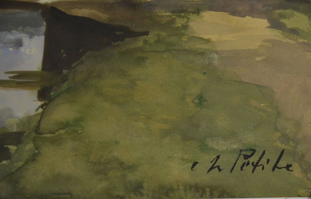 Adriaan Terhell: Aquarel. Dorpsgezicht met vaart kopen? Bied vanaf 100!