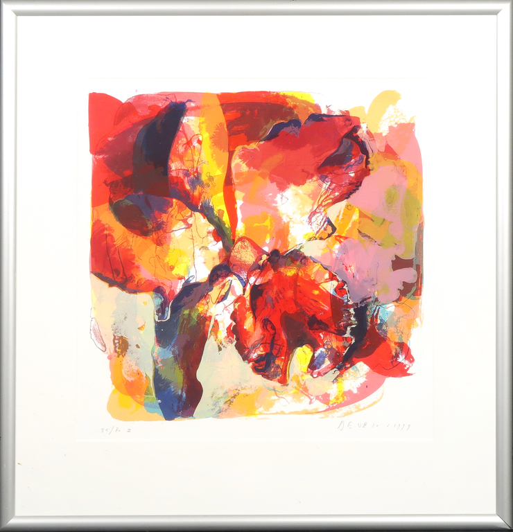 Paul de Vries: Zeefdruk, Bloemen - Ingelijst verkocht voor € 35!