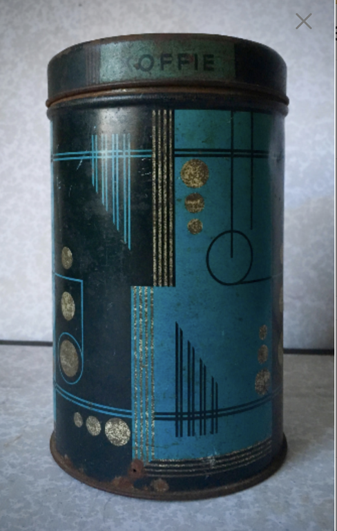 Modernistisch art deco polychroom koffie blik - Nederland |  ca. 1925 kopen? Bied vanaf 9!