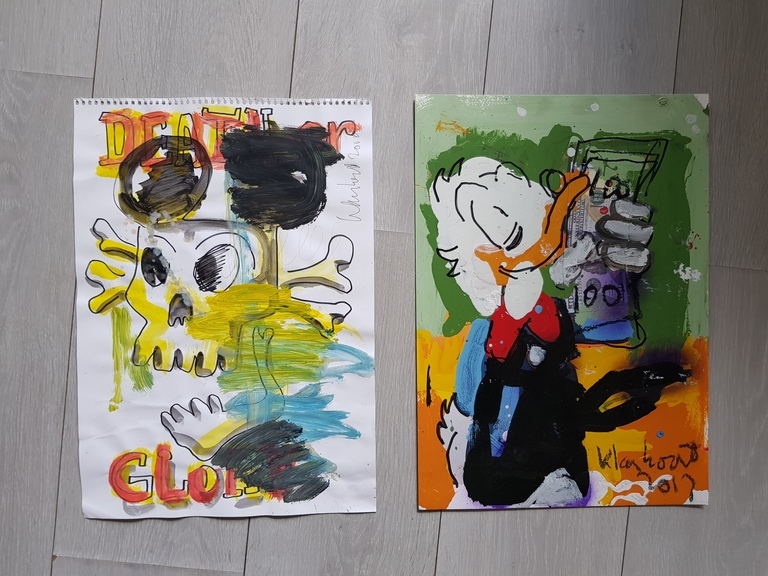 Peter Klashorst - origineel werk - serie Mickey Mouse i.c.m. serie Dagobert Duck kopen? Bied vanaf 1!