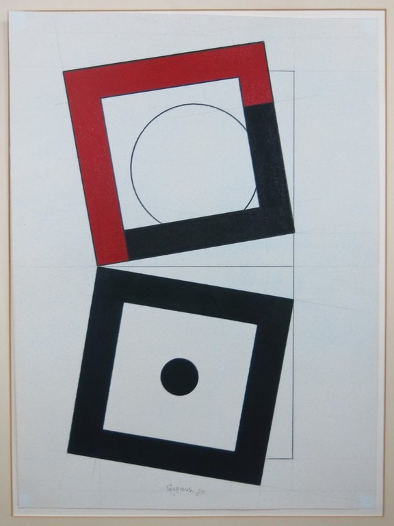 Wim Sinemus: Gouache, Compositie met vierkanten verkocht voor € 550!