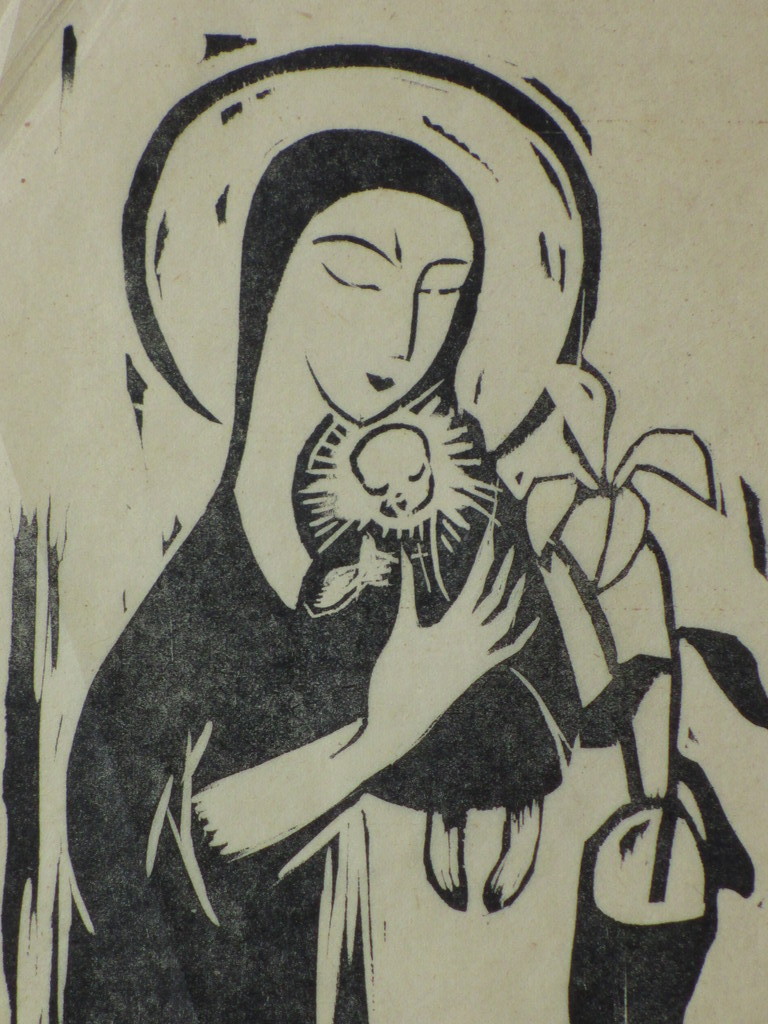 Joan Collette, Madonna met kind, Houtsnede kopen? Bied vanaf 30!