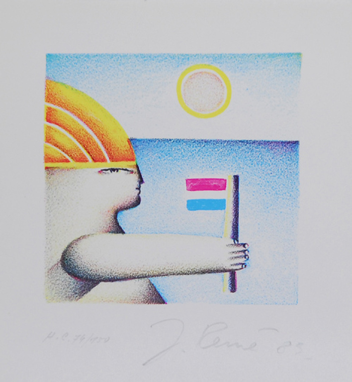 Jörg Remé: Lithografie, Man met Vlag kopen? Bied vanaf 1!