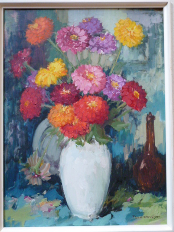 Theodorus van Oorschot - olieverf - Stilleven met dahlia's verkocht voor € 275!