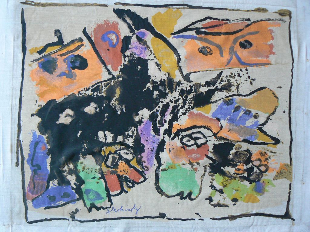 Pierre Alechinsky, textielprint schilderij 1958 uniek object Cobra kopen? Bied vanaf 990!