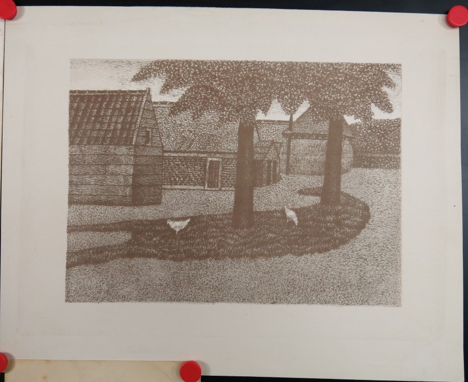 Lot met 4 werkjes, o.a. Sal Meijer: Litho, Kippen op een erf  kopen? Bied vanaf 1!