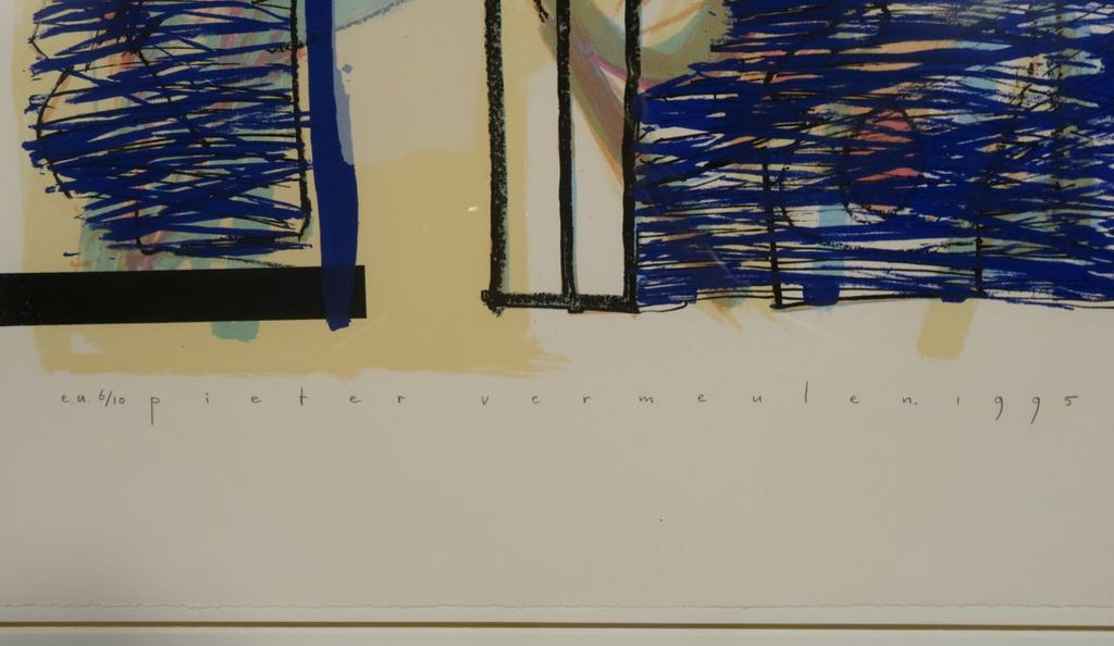 Pieter Vermeulen: Zeefdruk met bladgoud op papier, Zonder titel - Ingelijst kopen? Bied vanaf 50!