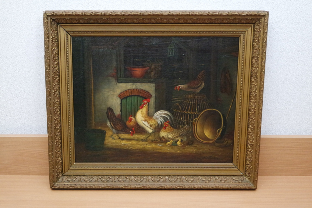 Hermanus van TANKEREN (Breda 1900 - 1980) - olieverf op paneel - kippen kopen? Bied vanaf 190!