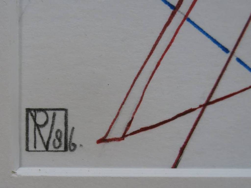 Rien Verschuur: Pentekening op board, Kubistische voorstelling kopen? Bied vanaf 1!