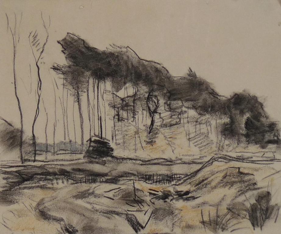 Jan van Essen, Tekening in gemengde techniek, Landschap  kopen? Bied vanaf 25!