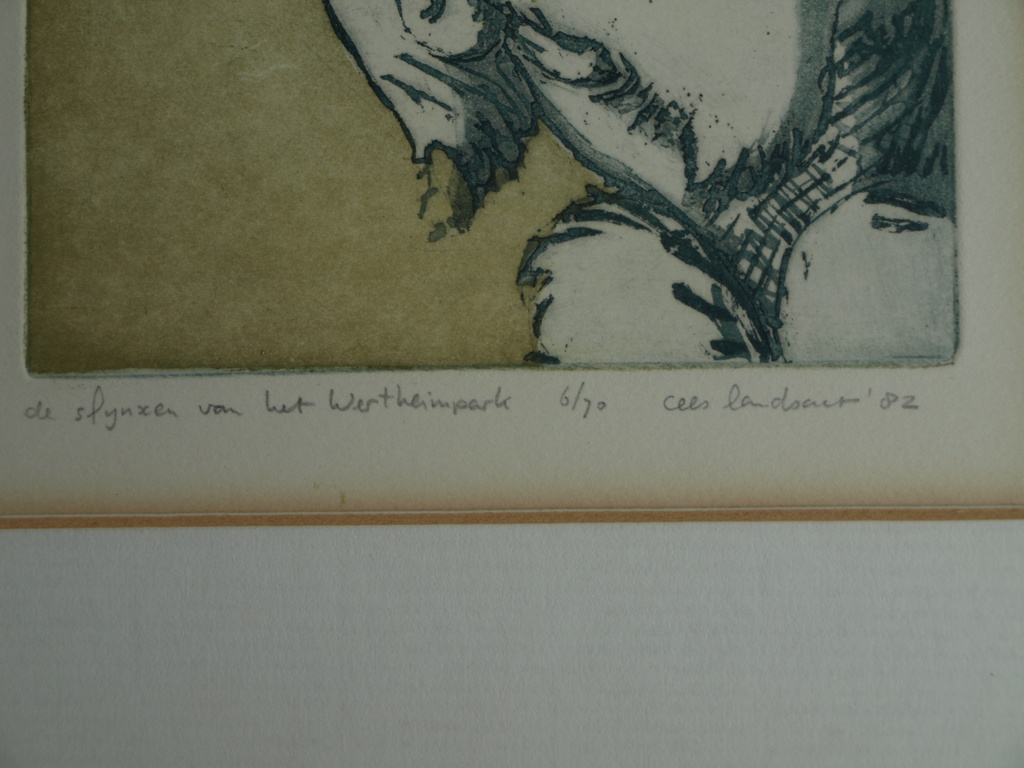 Cees Landsaat: Ets en aquatint , Sfinxen Wertheimpark – Ingelijst – 1982 - 6/70  kopen? Bied vanaf 1!