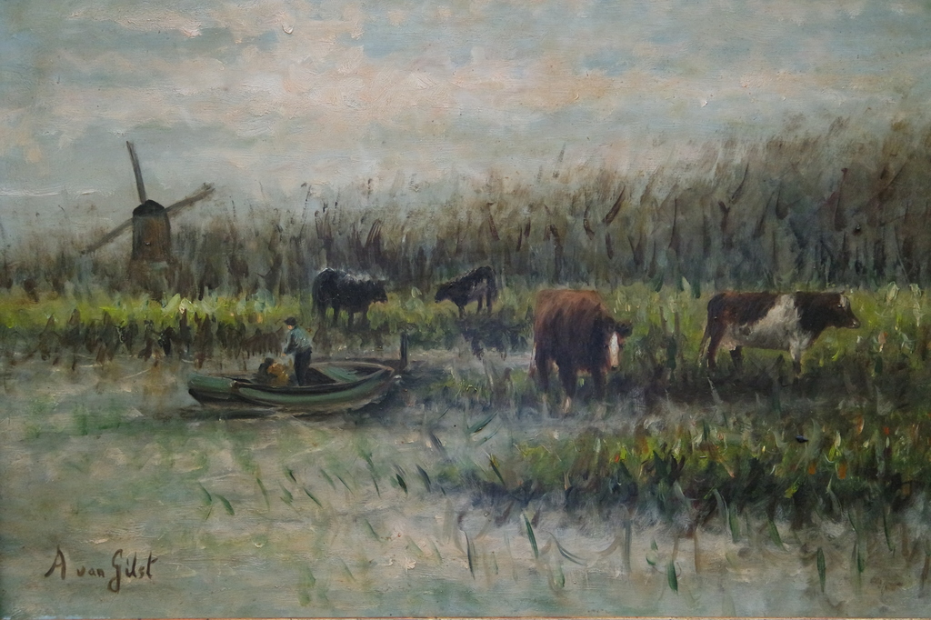 Arnout van Gilst - olieverf op paneel - landschap met koeien kopen? Bied vanaf 295!
