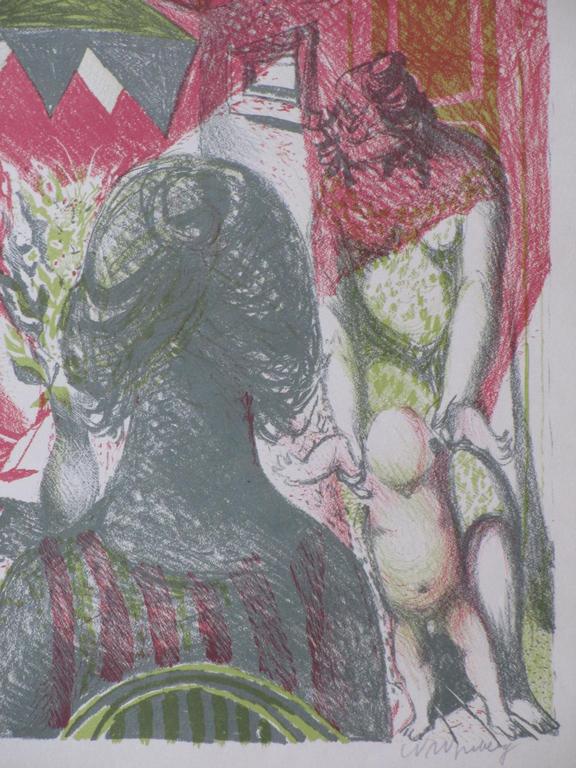 Nicolaas Wijnberg, Interieur met vrouwen en kind, Kleurenlitho kopen? Bied vanaf 35!