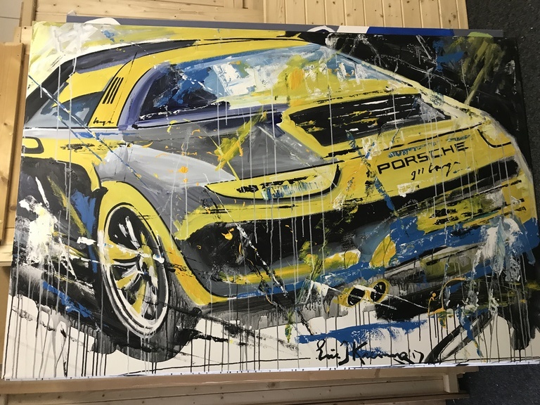 ERIC JAN KREMER, acryl op doek, PORSCHE 911 grijs Targa + Taxatie Rapport kopen? Bied vanaf 499!