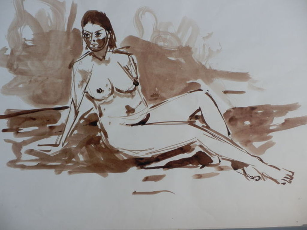 JUUL NEUMANN   Aquarel op papier  ZITTEND NAAKT kopen? Bied vanaf 35!