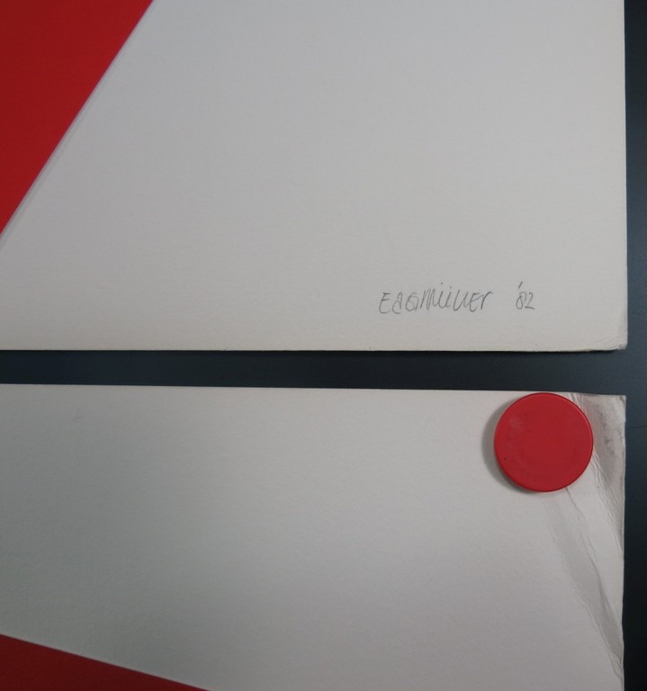 Onbekend gesigneerd: 2x Collage, Rood/blauw kopen? Bied vanaf 1!
