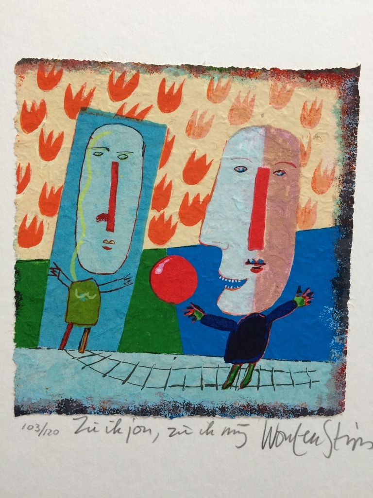 Wouter Stips, mooie zeefdruk: zie ik jou, zie ik mij 103/120 verkocht voor € 55!