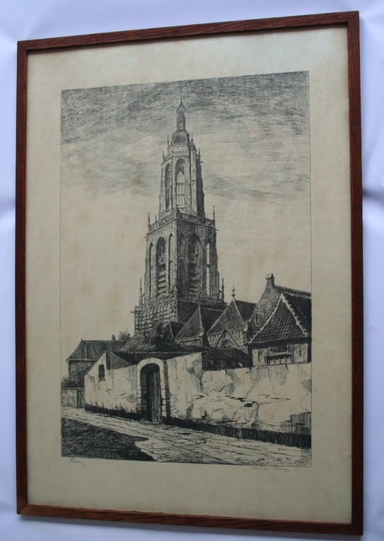 Onbekende kunstenaar - gesigneerde ets - kerk kopen? Bied vanaf 1!