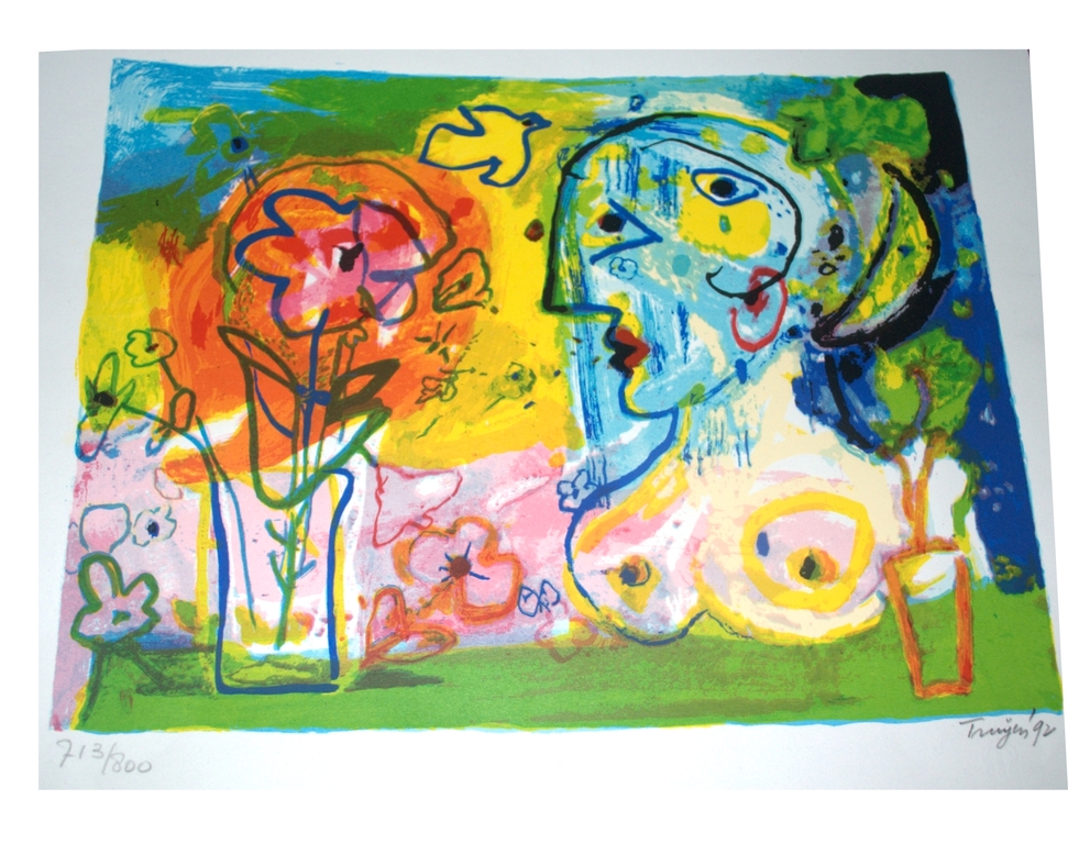 Vrouw met bloem - kleurenlitho - gesigneerd in potlood 1992 kopen? Bied vanaf 75!