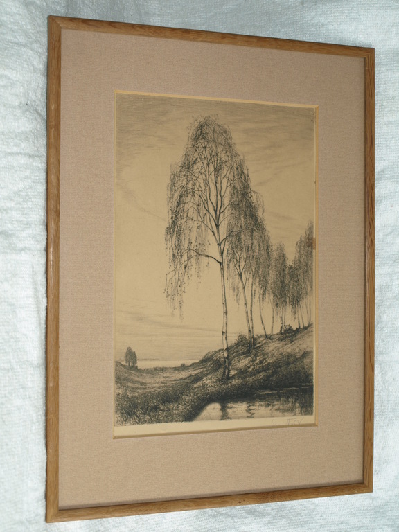 Onduidelijke signatuur: Ets – Landschap met bomen – Ingelijst - Oud kopen? Bied vanaf 40!