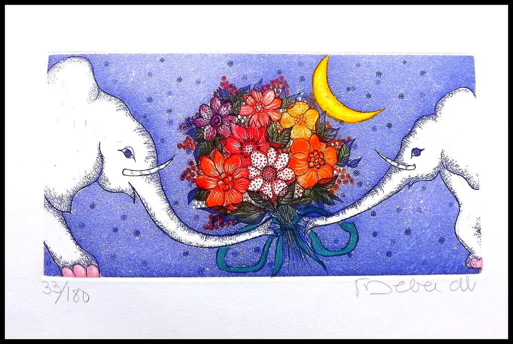 Francoise Deberdt - gesigneerde kleuren ets - La Noche - ca 1970 kopen? Bied vanaf 1!