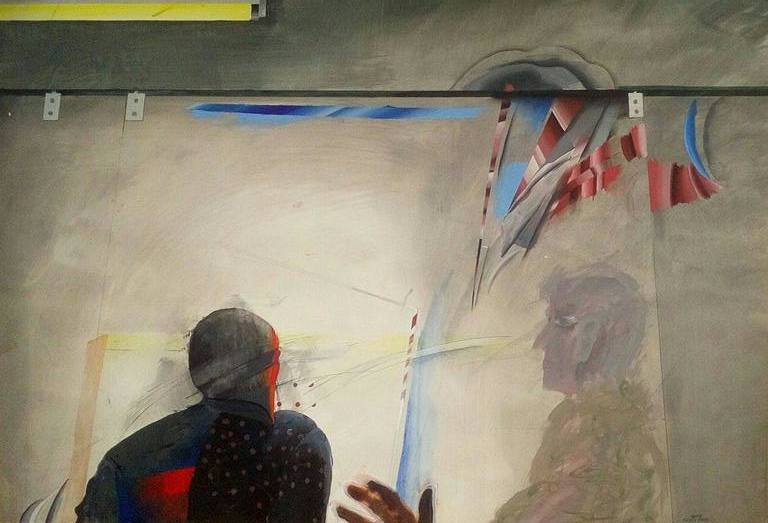 Geert Mols: acryl op papier, z.t., groot werk uit 1982 verkocht voor € 50!