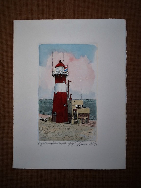 Leuke gesigneerde Kleurenlitho "Vuurtoren 't Hoge Licht Westkapelle Zeeland"  kopen? Bied vanaf 1!