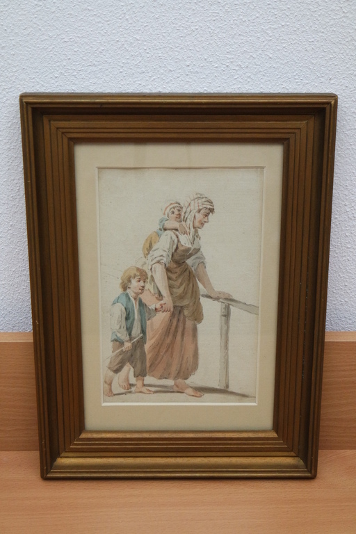 Hollandse School (19e eeuw) - aquarel - moeder met kinderen verkocht voor € 75!
