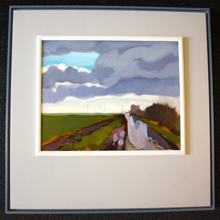 Jentsje Popma, olieverf op paneel, Langs de weg verkocht voor € 500!