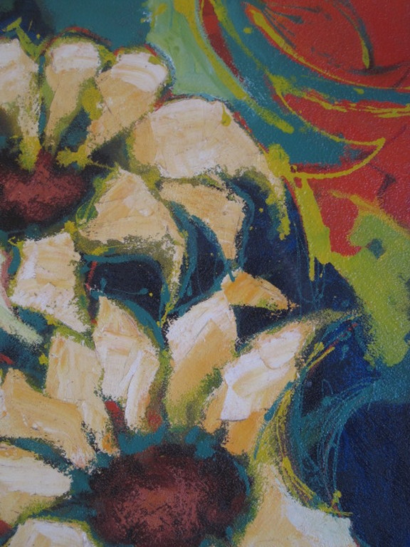 GROOT express olieverf "Zonnebloemen" van Amsterdamse schilder Jacques Wesselius kopen? Bied vanaf 1!