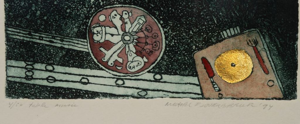 Michel van Overbeeke: Ets met bladgoud, Table music - Ingelijst kopen? Bied vanaf 40!