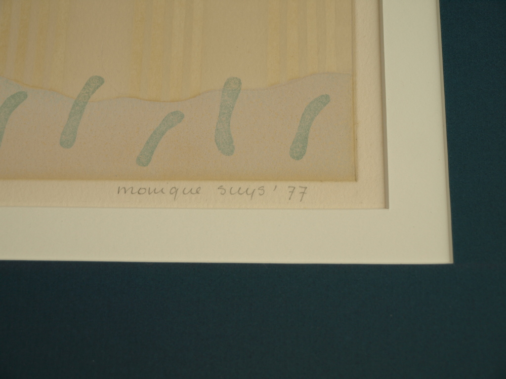 Monique Suys : Zeefdruk – Landschap I – Ingelijst – 1977 – oplage 10 ex. kopen? Bied vanaf 1!